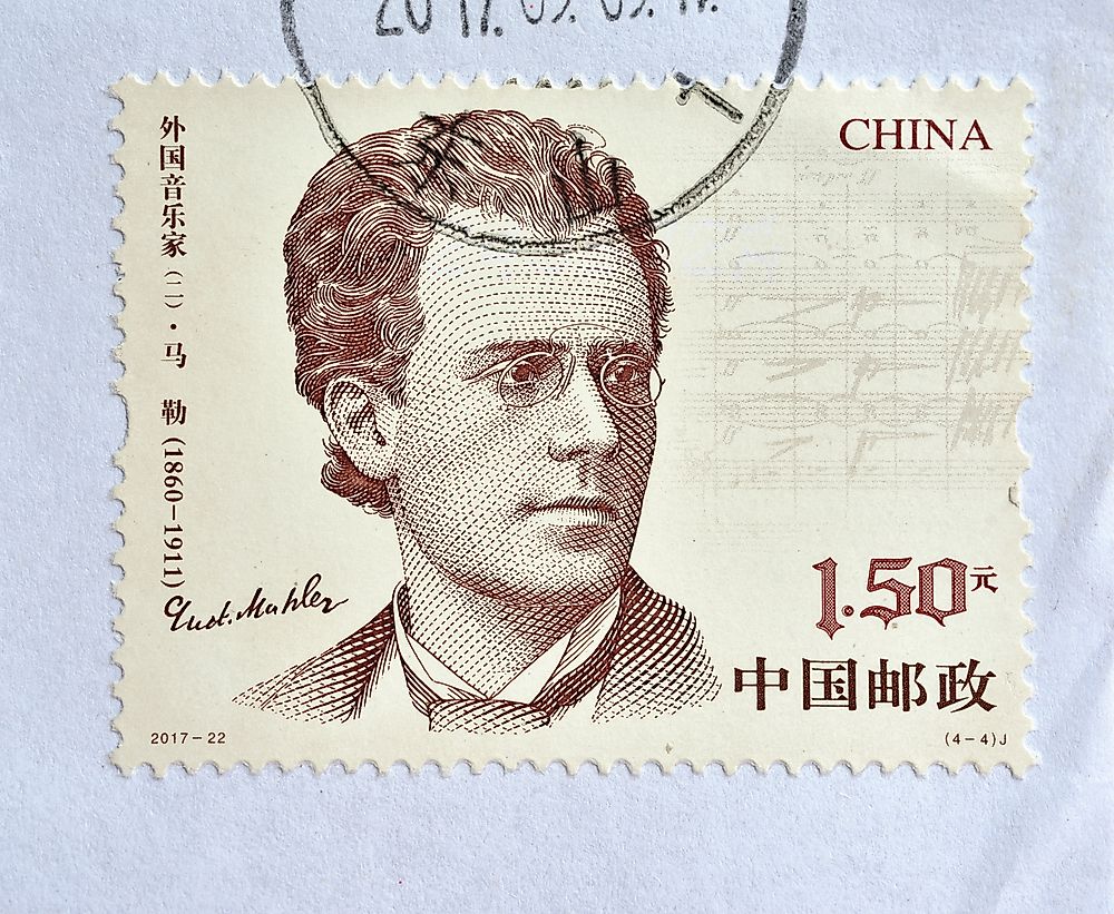 A stamp from China showing Gustav Mahler. Editorial credit: Joinmepic / Shutterstock.com. 