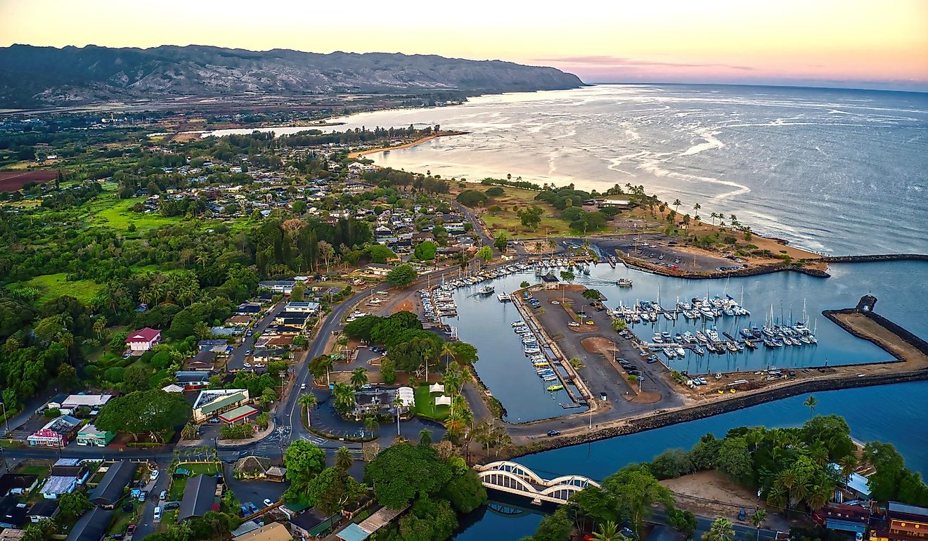 Aerial view of Haleiwa, Hawaii.