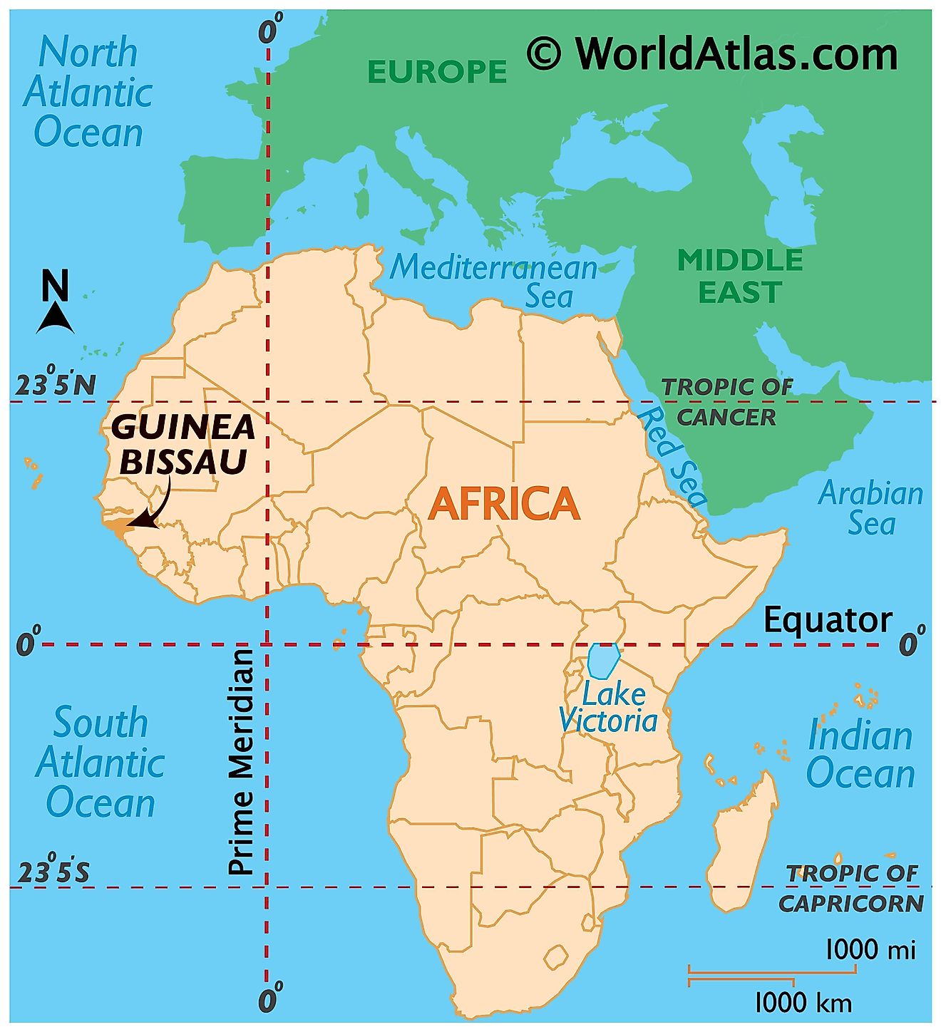 Map showing location of Guinea-Bissau in the world.