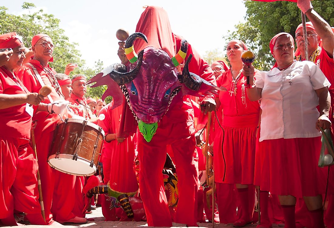 The Dancing Devils of Yare, art of a Venezuelan religious festival. Editorial credit: Edgloris Marys / Shutterstock.com.