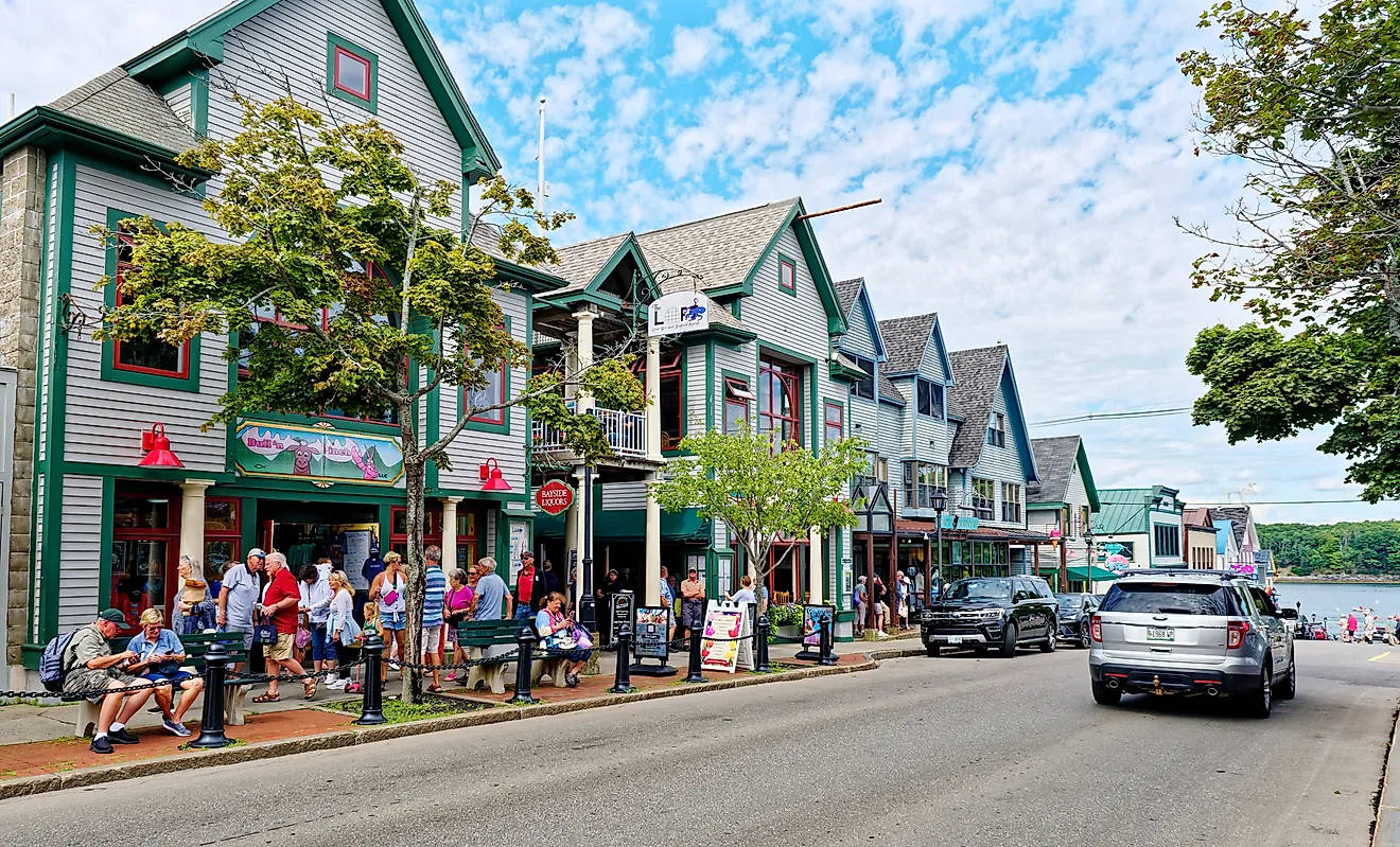 A sidewalk scene in Bar Harbor, Maine. Editorial Credit: Darryl Brooks, Shutterstock.com