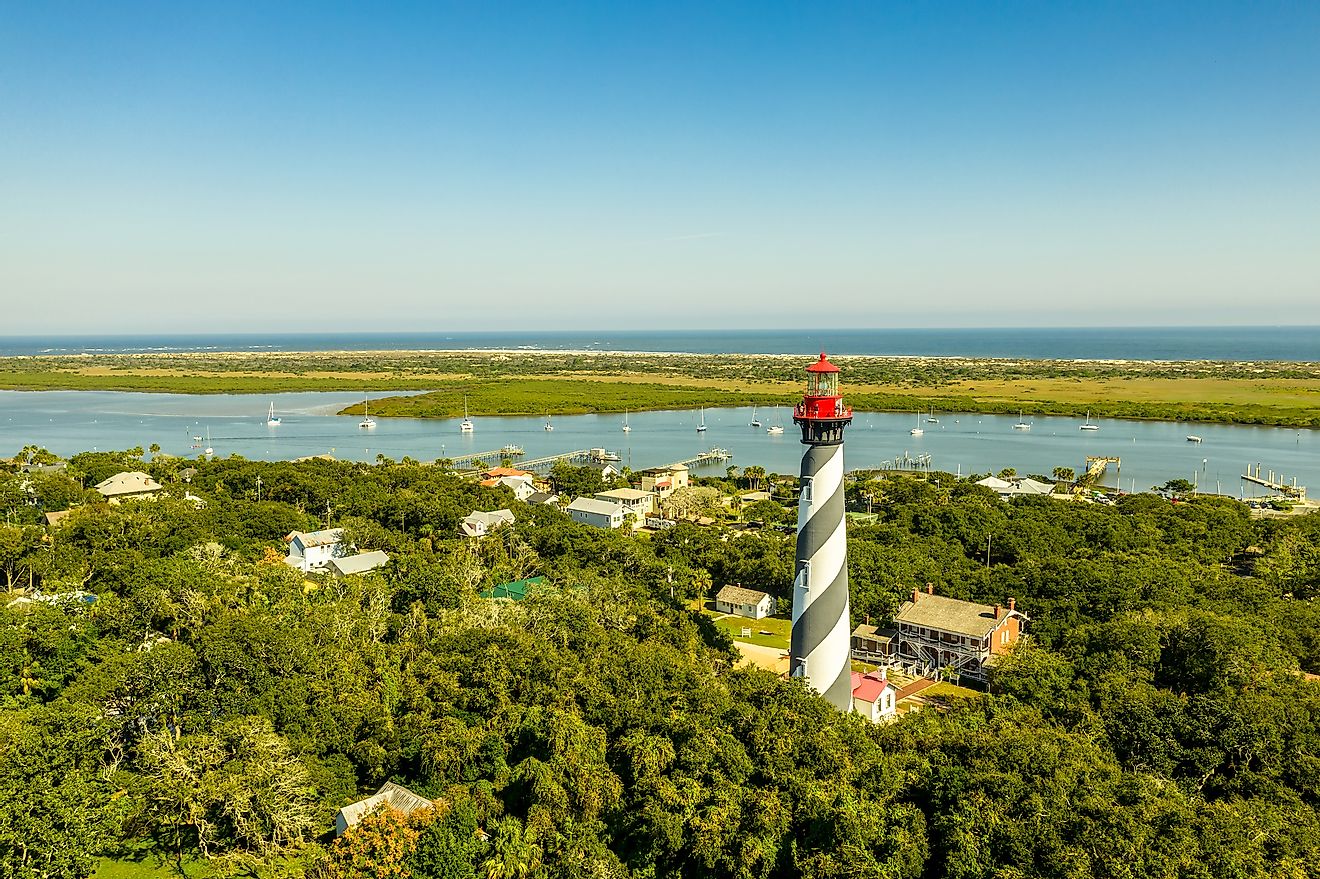 Aerial view of Saint Augustine Lighthouse at Anastasia Island in Florida