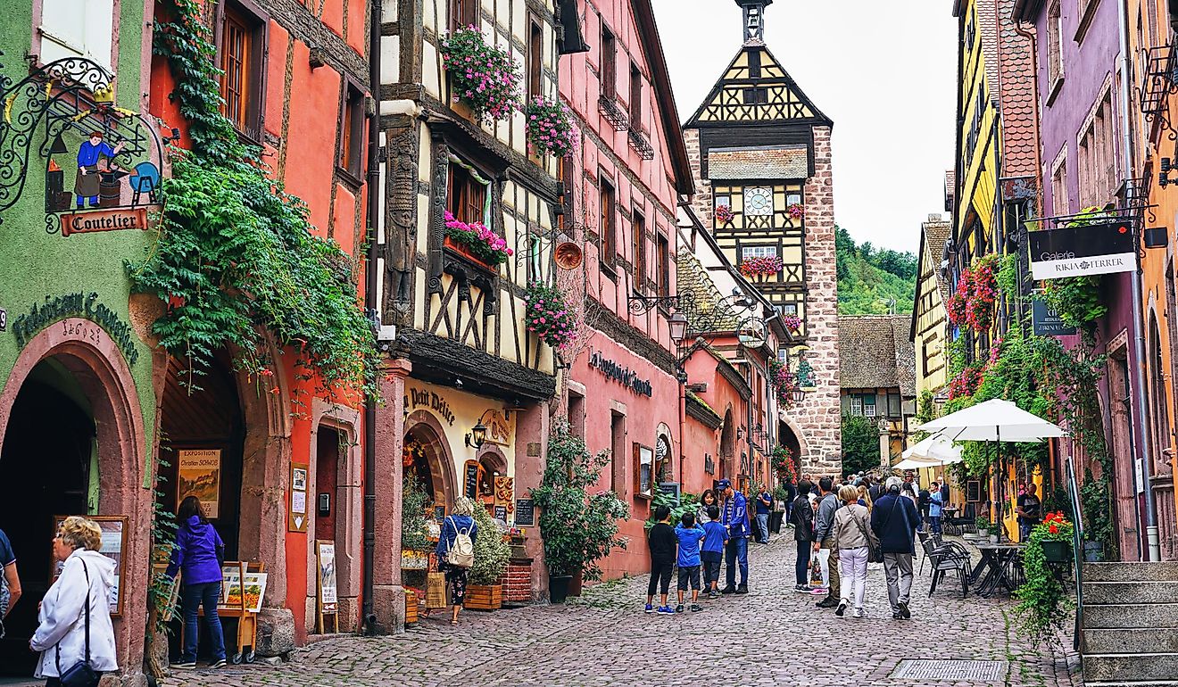 Riquewihr/ France: Streets of Riquewihr in Alsace, France, via yalcins / Shutterstock.com