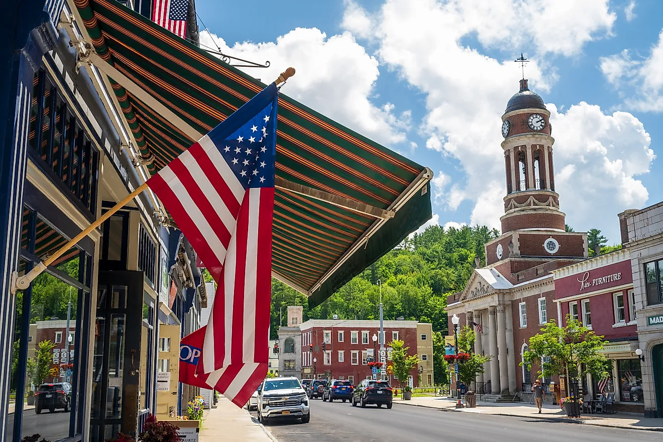 Street view of downtown Saranac Lake in Summer, New York, via aimintang on iStock.com