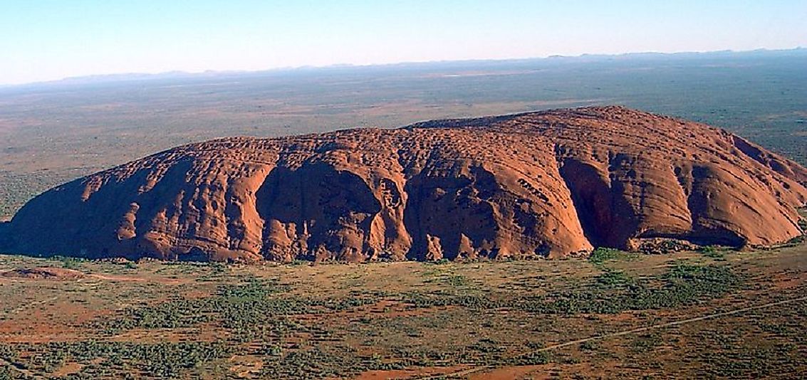 Ayers Rock (Uluru) as seen from helicopter in the Australian Northern Territory.