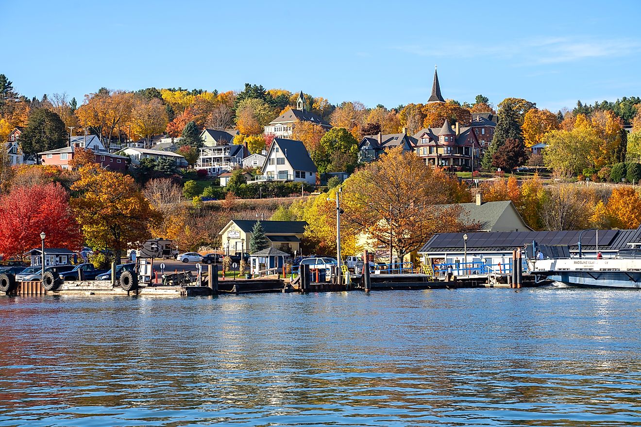 Cityscape view of Bayfield Wisconsin, as seen from the shores of Lake Superior