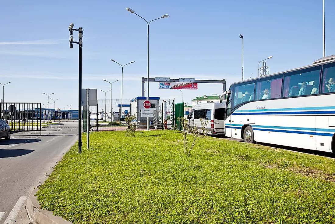 A border crossing in Russia. Russia borders more countries than any other nation in Europe. Editorial credit: ppl / Shutterstock.com.