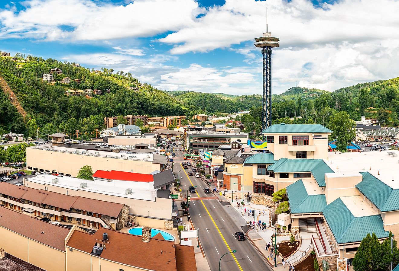 Aerial view of Gatlinburg, Tennessee.