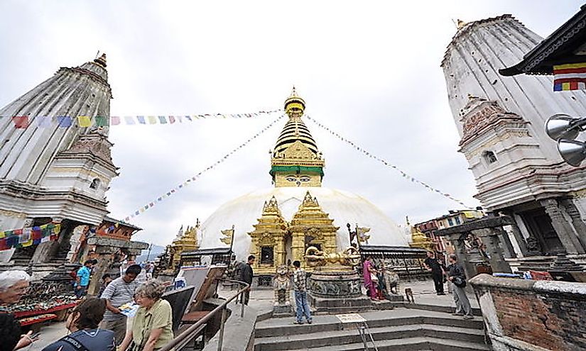 The Swayambhunath Stupa Of Kathmandu Val​ley is a famous pilgrimage and tourist site in Nepal.