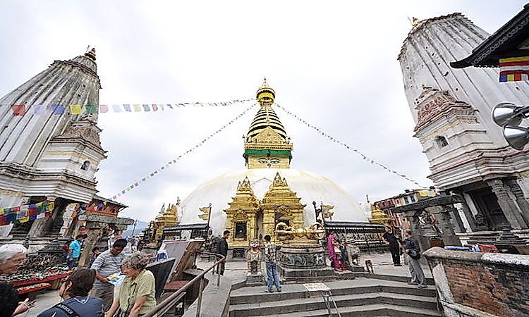 The Swayambhunath Stupa Of Kathmandu Val​ley is a famous pilgrimage and tourist site in Nepal.