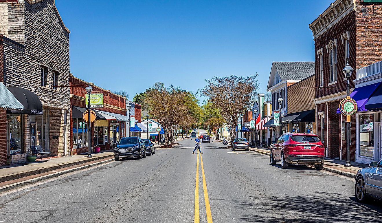 York, South Carolina, US, North Congress Street on a sunny, blue sky, spring day. Editorial credit: Nolichuckyjake / Shutterstock.com