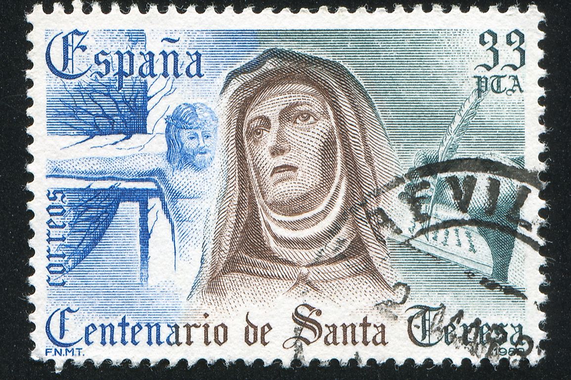 A Spanish stamp commemorating St Teresa of Avila. Editorial credit: rook76 / Shutterstock.com. 