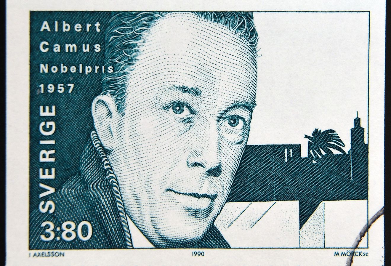 Swedish stamp of Albert Camus, Nobel Prize for Literature in 1957, 1957, circa 1990.