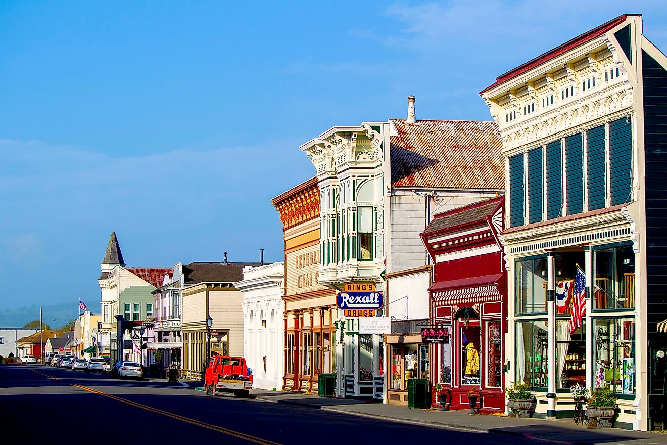 Main Street in the historic Victorian Village of Ferndale, California. Editorial credit: Conor P. Fitzgerald / Shutterstock.com.