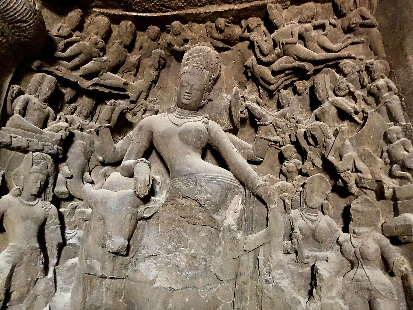 Hindu mythology finds expression in rock art, the Elephanta Caves. Image credit: Arijit Nag.