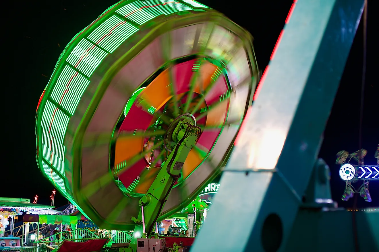 Carnival rides spin at the Teton County fair in Jackson Wyoming.