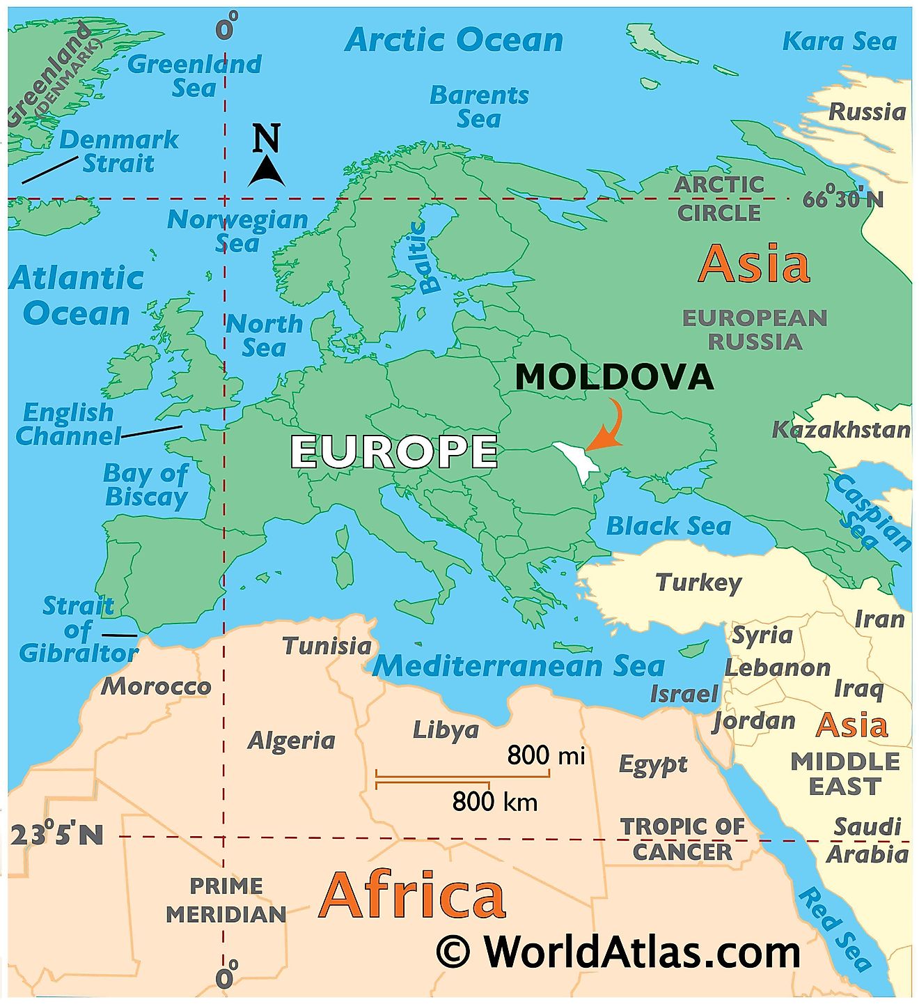 Map showing location of Moldova in the world.