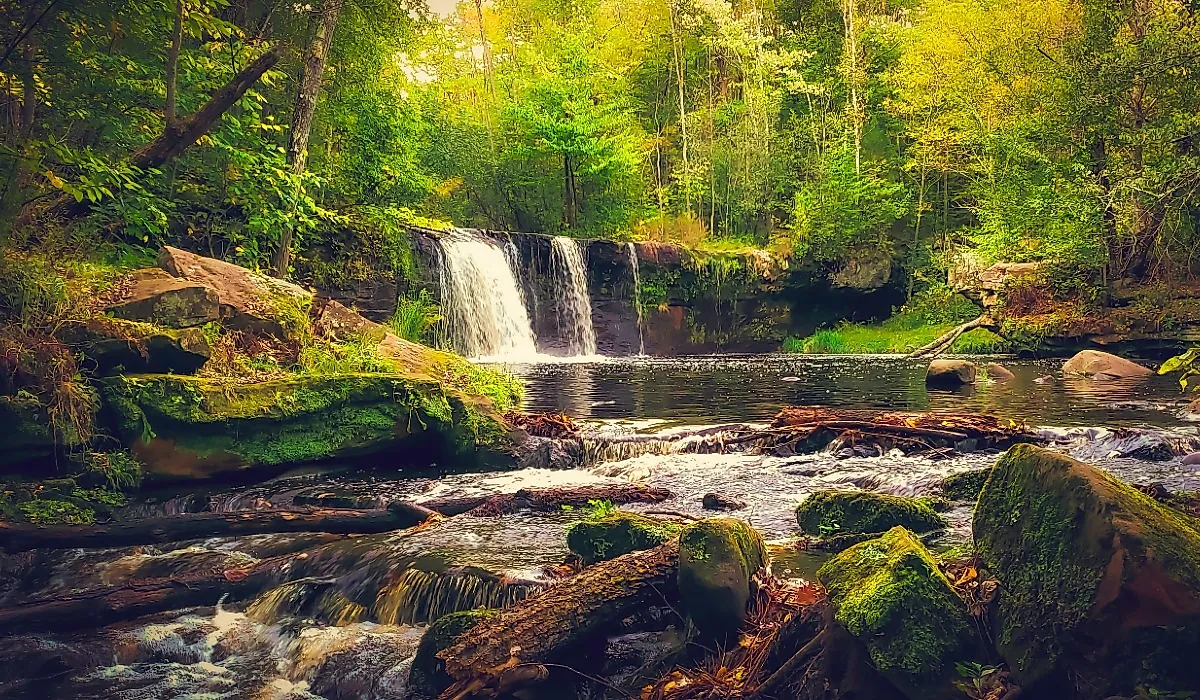 Wolf Creek waterfall at Banning State Park in Minnesota.
