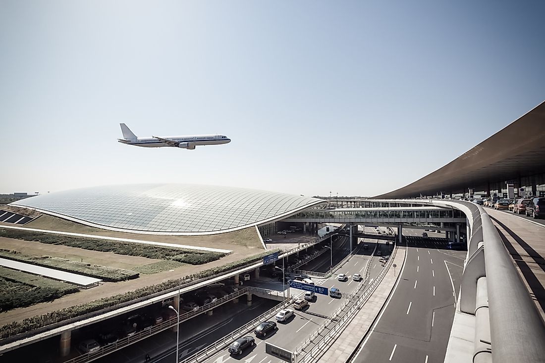 A plane arriving at Beijing Capital International Airport. 