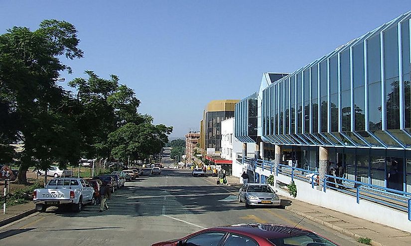 A street in the city of Manzini, Swaziland.