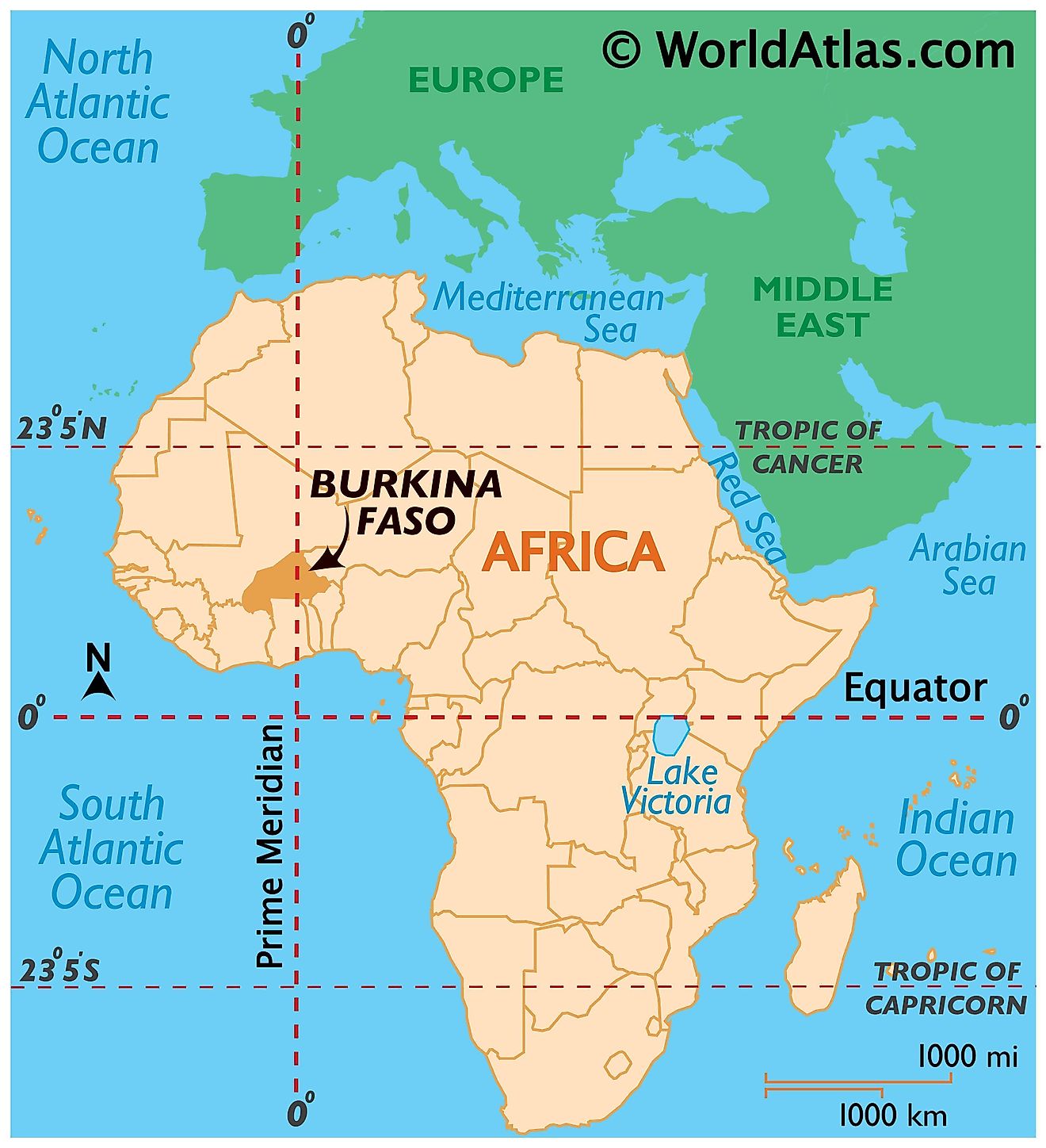 Map showing location of Burkina Faso in the world.
