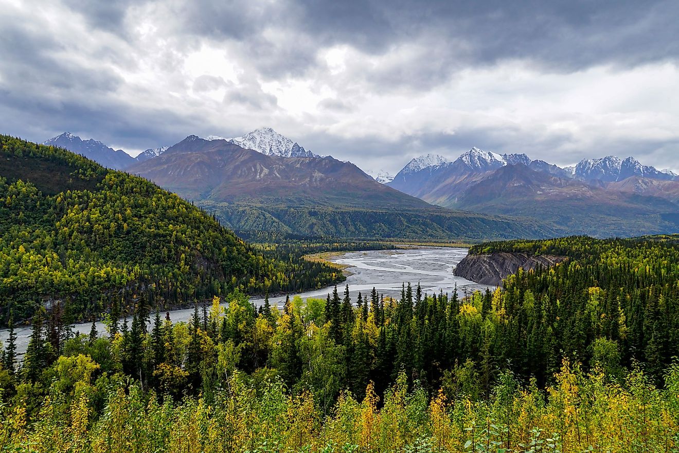 A view of the Matanuska-Susitna Valley through the Rainbow Mountain range in Alaska