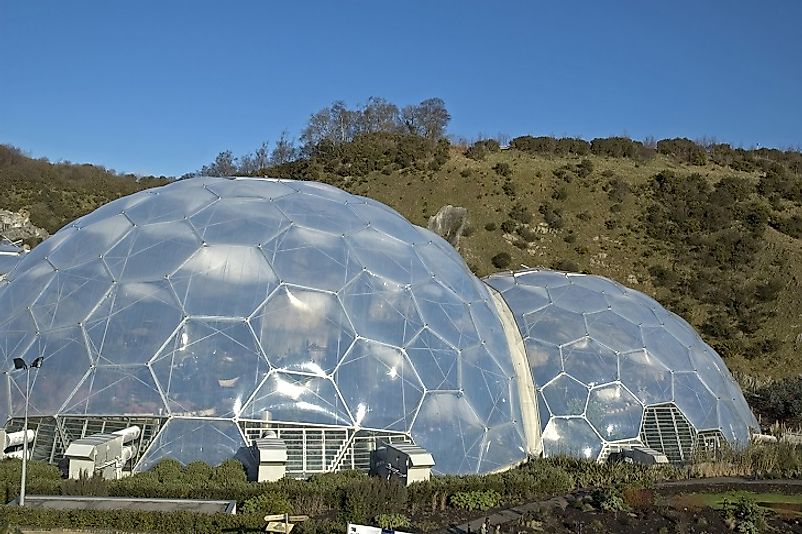 Exterior of some of the Eden Project's massive greenhouses in Cornwall.