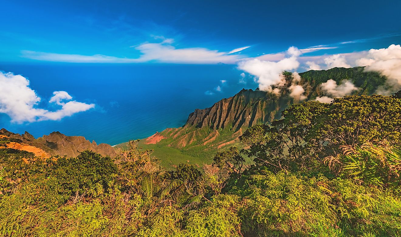 Looking over the Kalalau Valley on the Na Pali Coast from the Kalalau Lookout at 4,000 ft, near Wai'ale'ale in Waimea Canyon State Park on the west side of the island of Kauai, Hawaii, United States. Image credit: Abbie Warnock-Matthews/Shutterstock.com