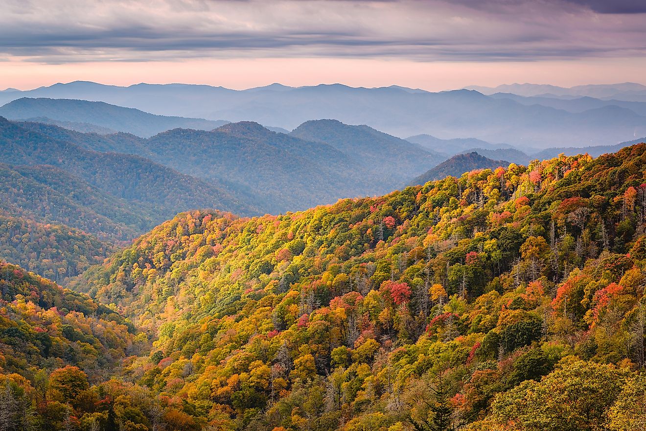 Great Smoky Mountains National Park, Tennessee, USA overlooking the Newfound Pass in autumn.