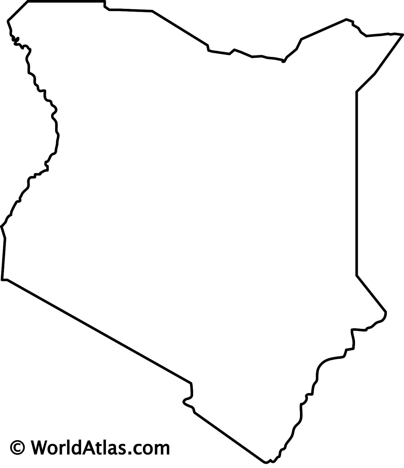 Mapa de contorno en blanco de Kenia