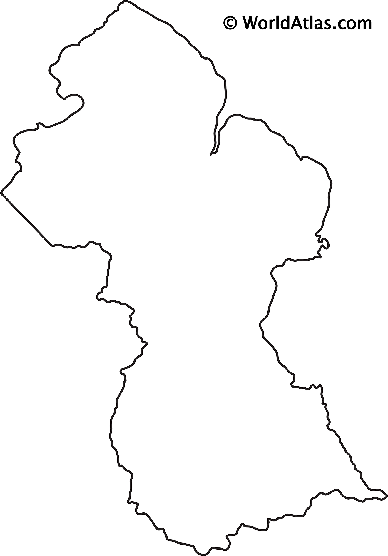 Mapa de contorno en blanco de Guyana