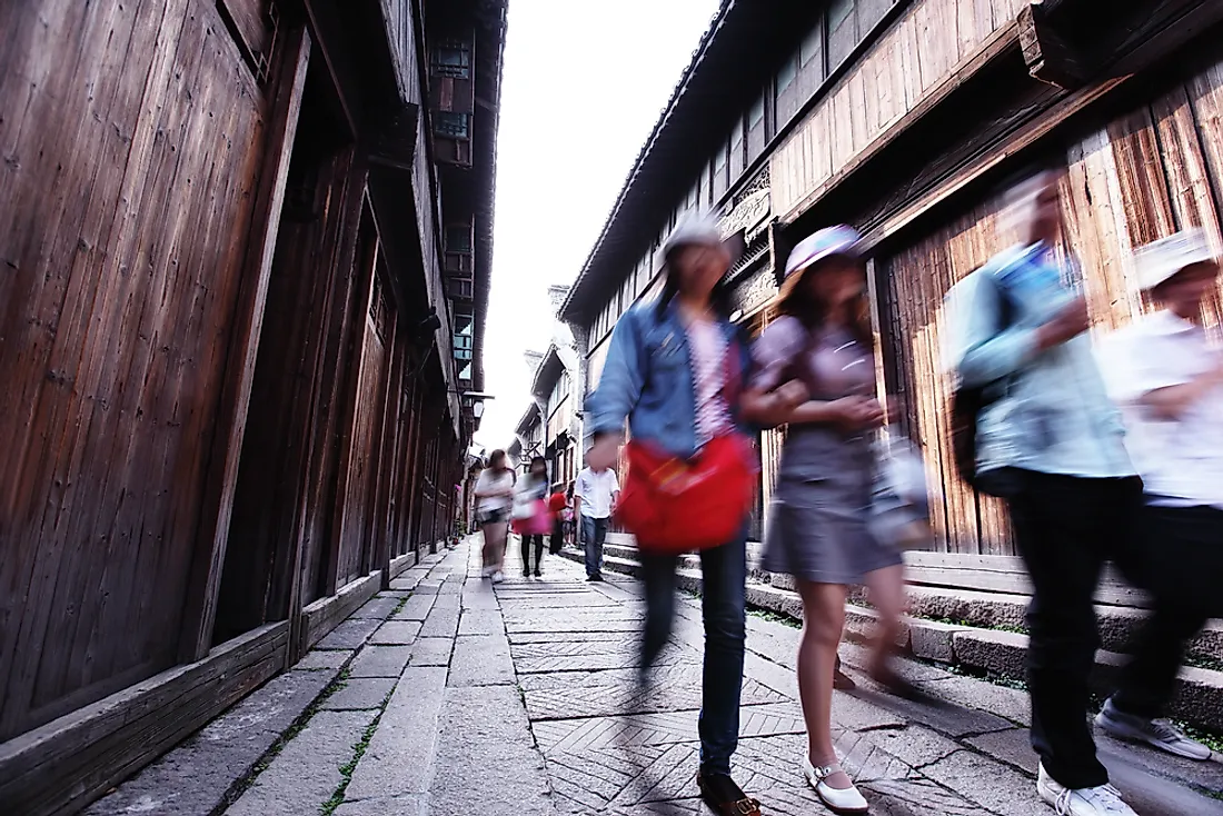 Tourists walking in Hangzhou.