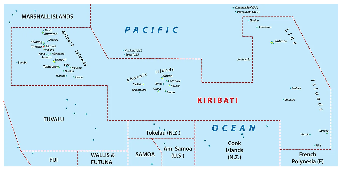 Map of Kiribati showing its 3 geographical units