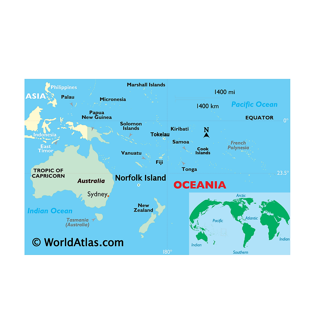 Map showing location of Tokelau in the world.