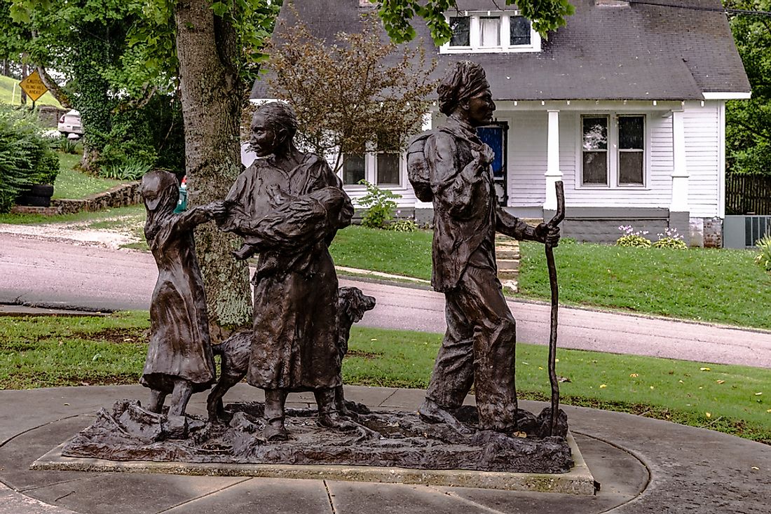 Statue commemorating the Trail of Tears. Editorial credit: JNix / Shutterstock.com