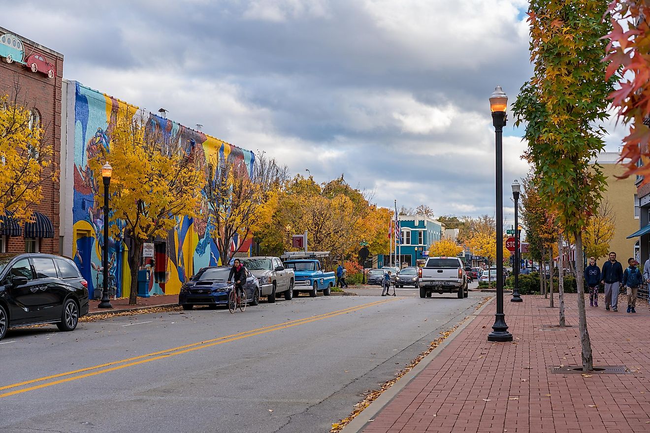 Historic buildings in downtown Bentonville, Arkansas. Editorial credit: shuttersv / Shutterstock.com