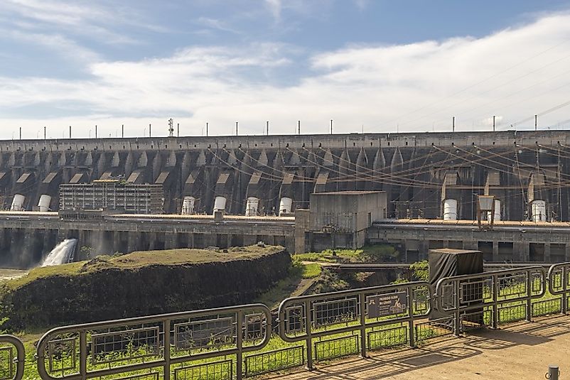Itaipu Dam, seen from the Brazilian side of the Parana River along the border with Paraguay.