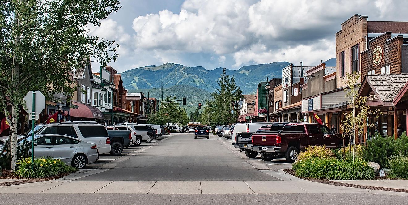 Mainstreet in Whitefish still has a smalltown feel to it. Editorial credit: Beeldtype / Shutterstock.com