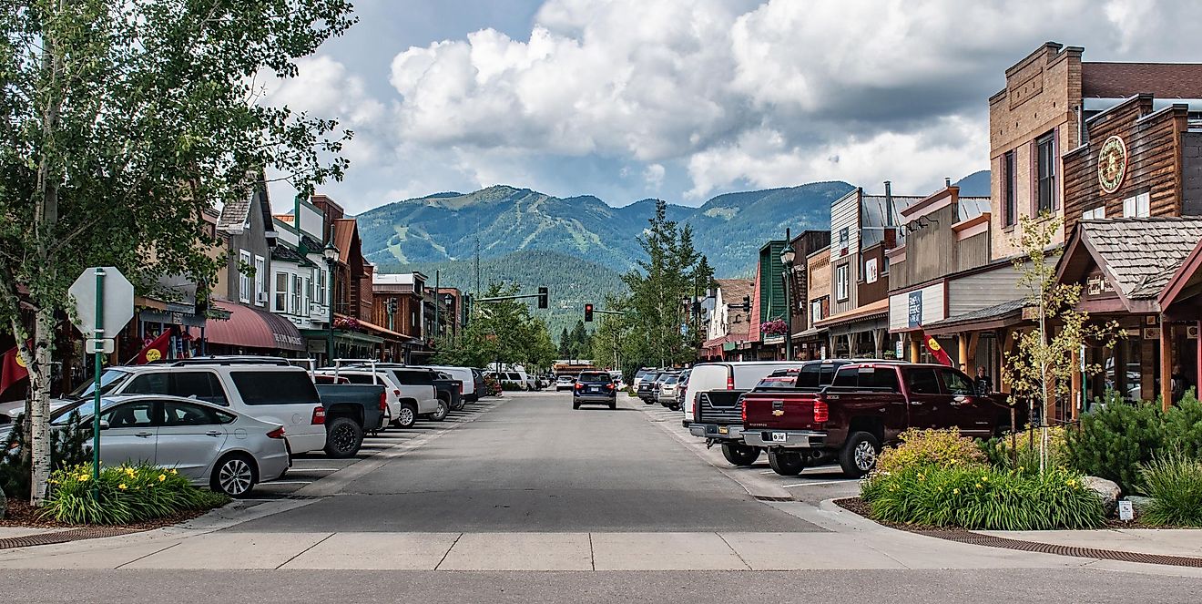 Mainstreet in Whitefish still has a smalltown feel to it. The town attracts many tourists in summer and winter. Editorial credit: Beeldtype / Shutterstock.com