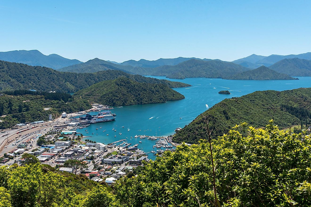 Aerial view of Picton, New Zealand.