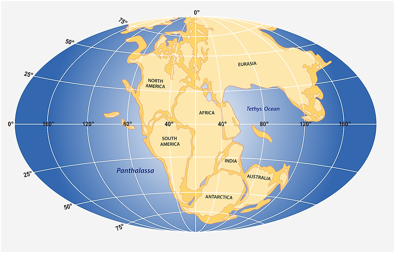 A map showing the ancient supercontinent of Pangaea.
