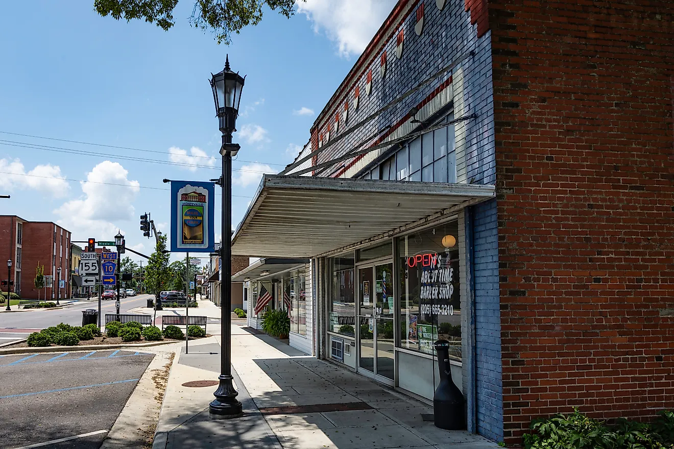 Montevallo, Alabama: Scenic view down Main Street in historic Montevallo in central Alabama. via Jacqueline Nix on iStock.com