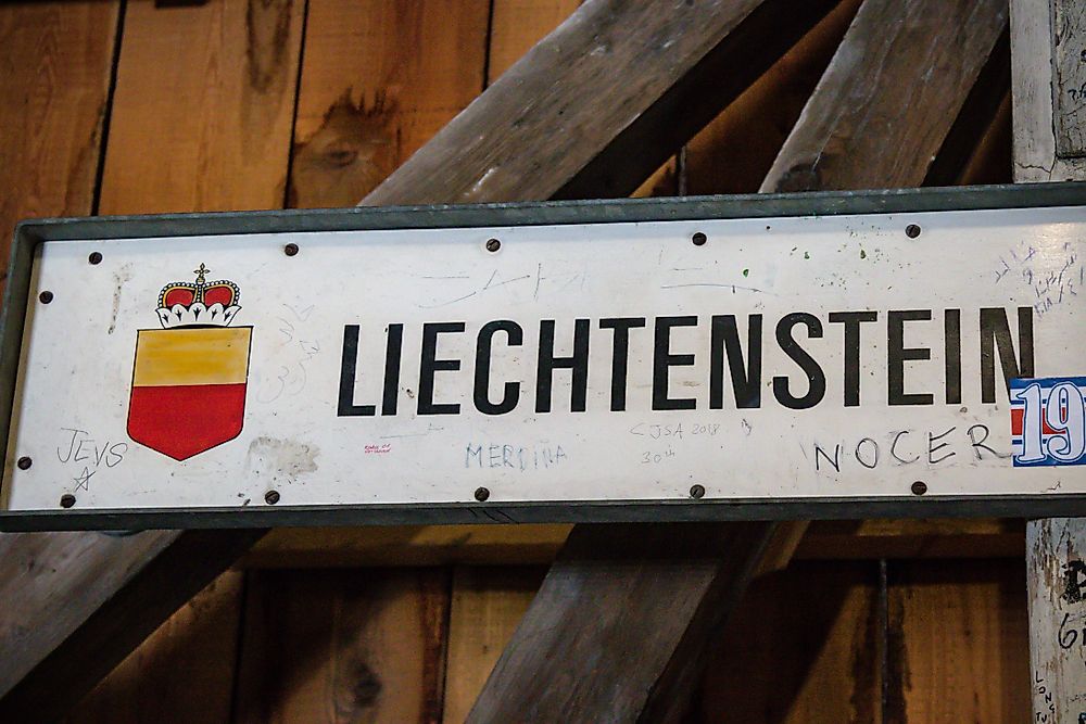 A border sign marking the beginning of Liechtenstein. 