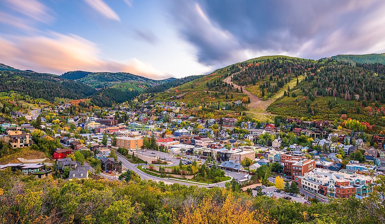 Aerial view of Park City, Utah, in fall.