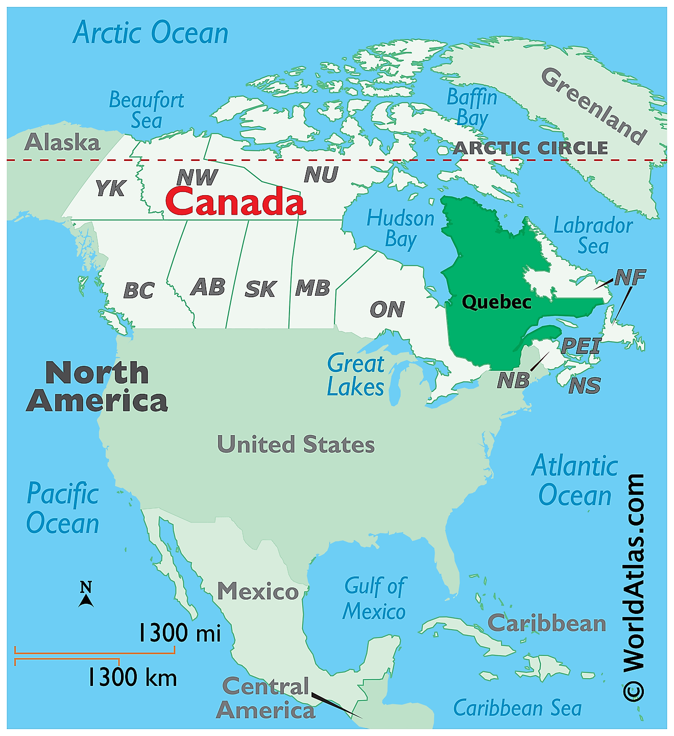 Map showing location of Quebec in the world.