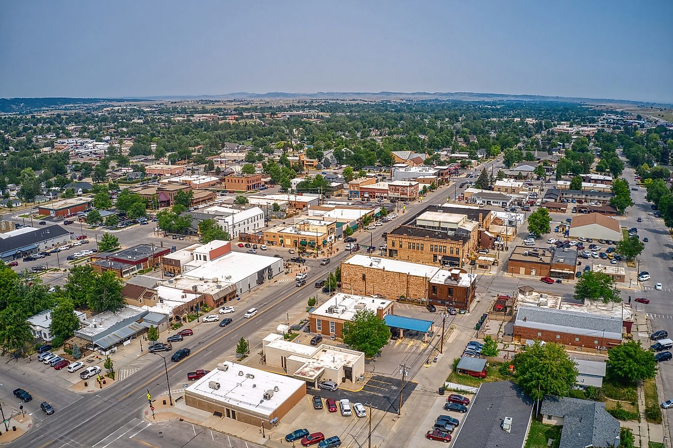Aerial view of Spearfish, South Dakota, in summer.