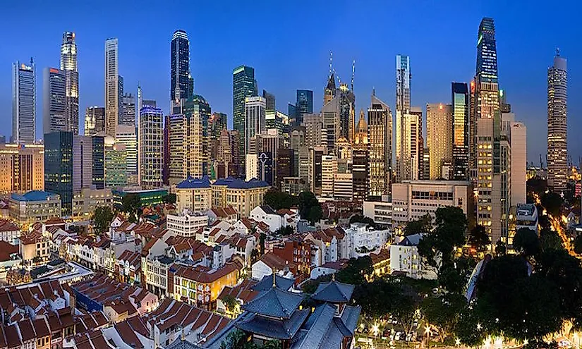 The Singapore skyline at dusk.