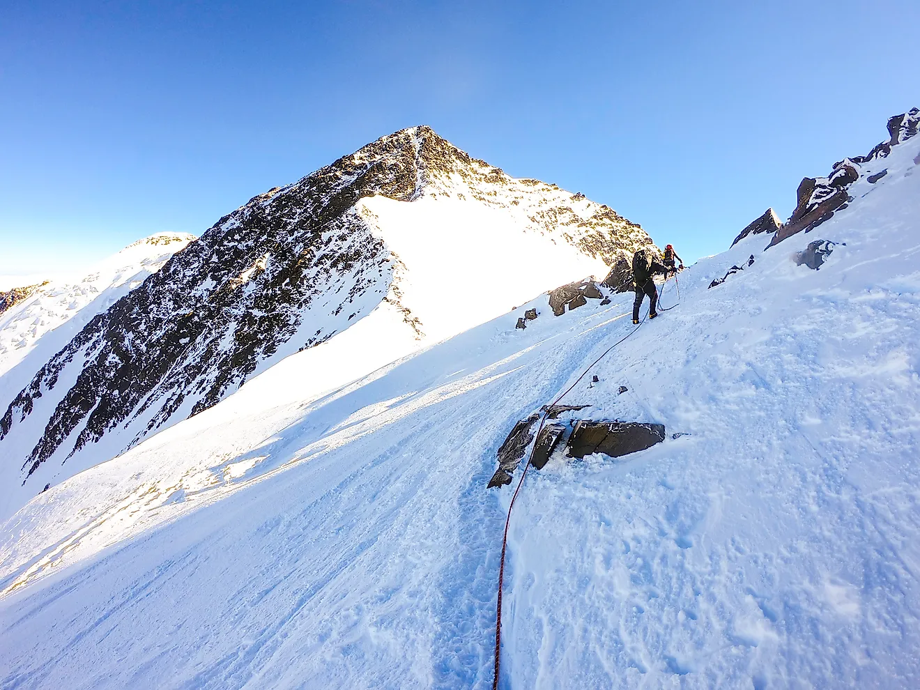 Climber on top of Denali, North America