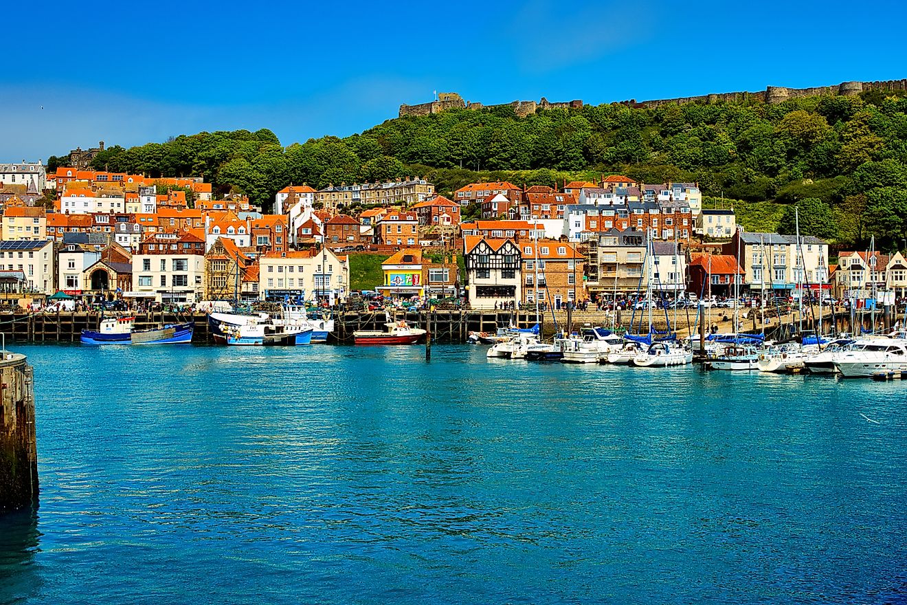 View over Scarborough South Bay harbor in Scarborough, North Yorkshire