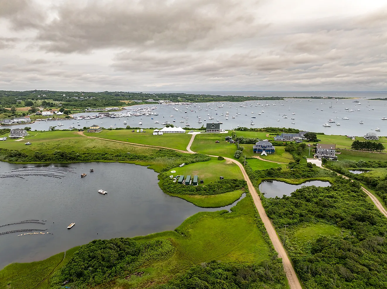 Late afternoon sunset over the Great Salt Pond in New Shoreham, Block Island, Rhode Island